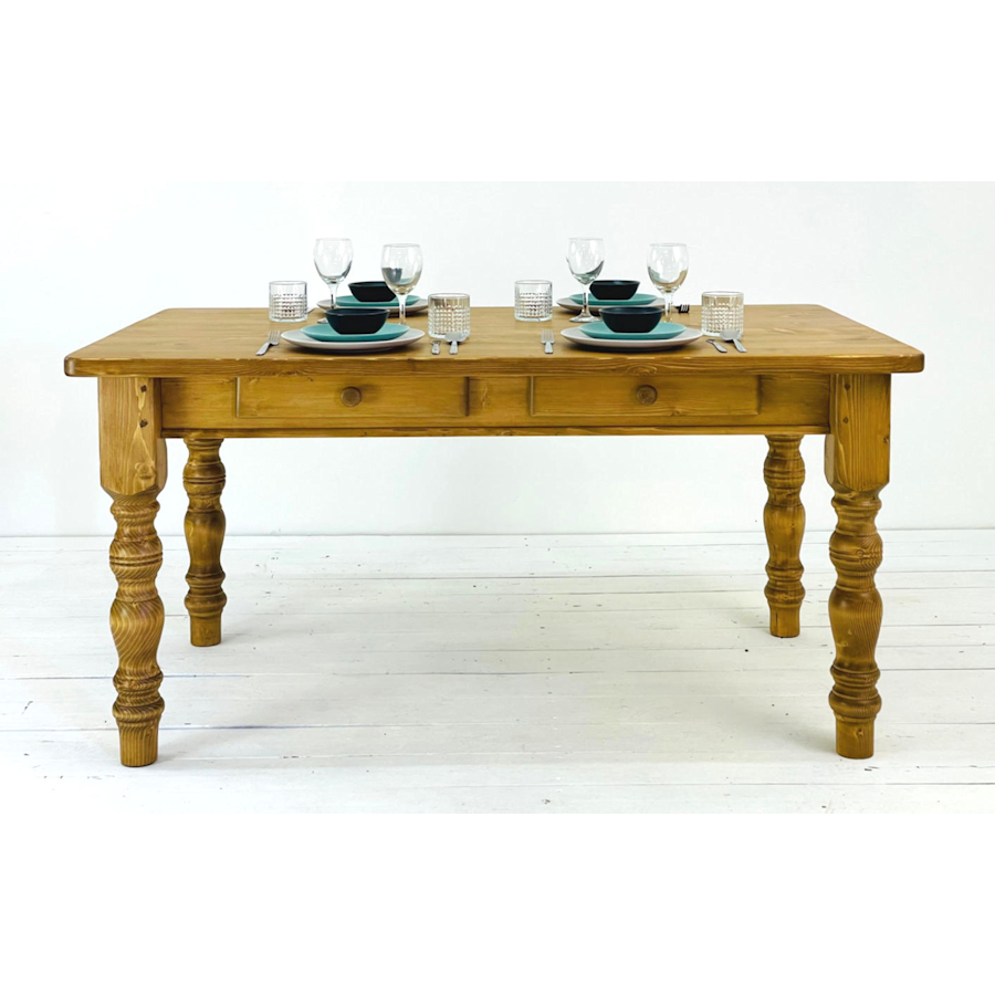 Country Pine Dining Table with 2 side Drawers